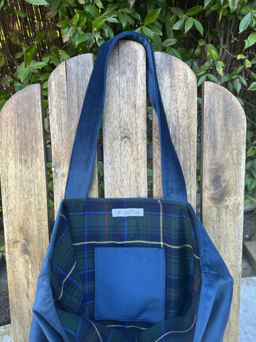 Bolso Terciopelo Azul Cuadros